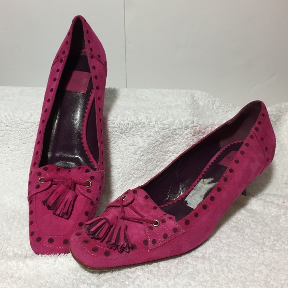 Coach Shoes - Coach Bright Pink Suede Kitten Heel Loafer 5.5 B